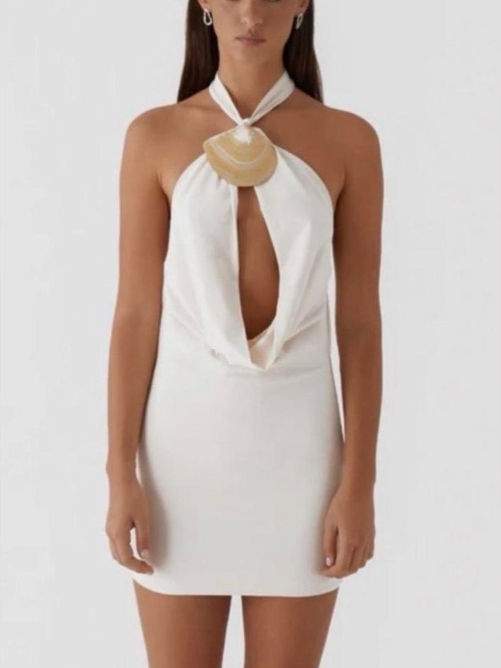 PEPPERMAYO Liora mini dress Halter Mini Dress with Decorative Shell Accent